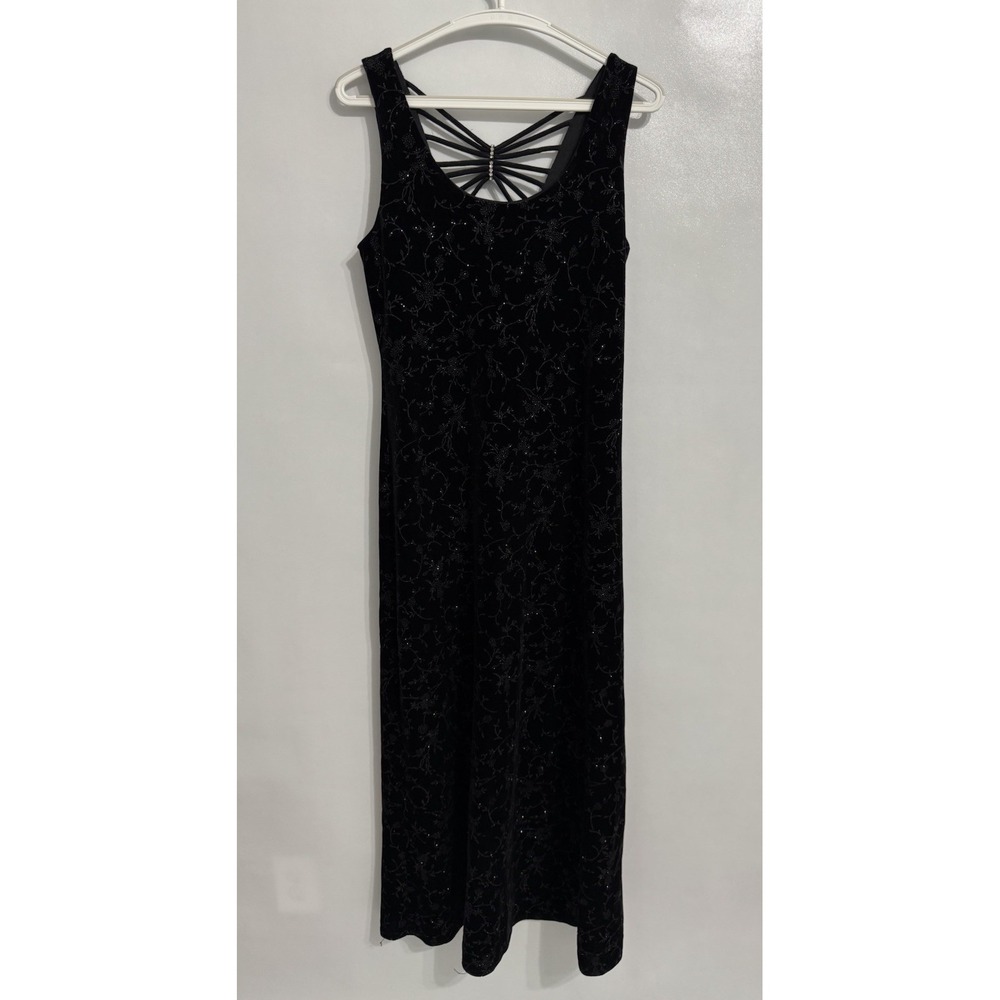 Another Thyme Sz 10 Maxi Dress Black Velvet Long Dark 90s Y2K Whimsigoth Vtg